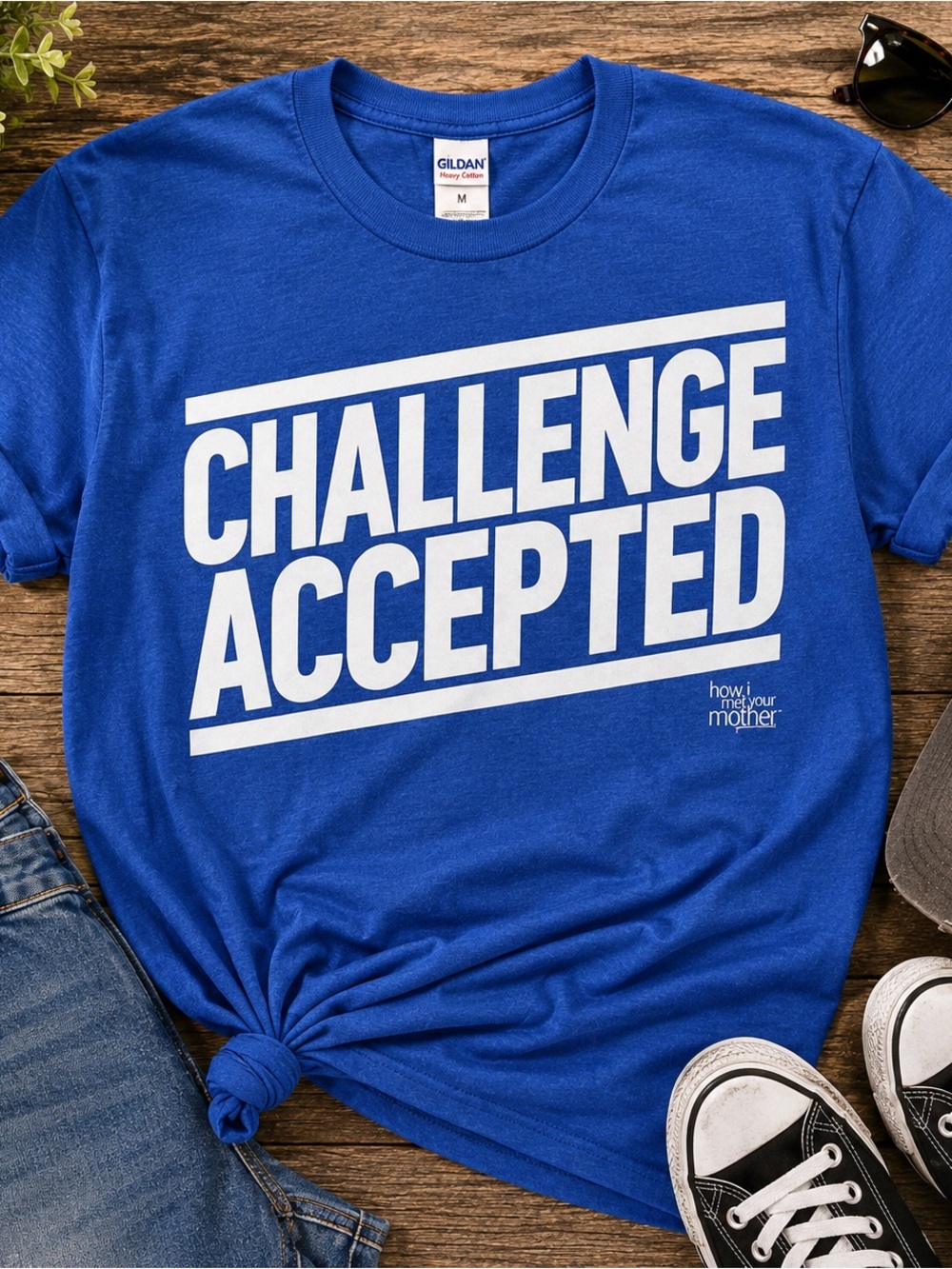 How I Met Your Mother HIMYM Challenge Accepted Men's Large Blue Graphic Tee